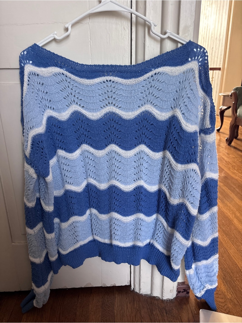 Striped Blue Open-Knit Sweater